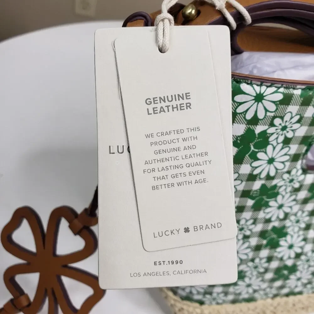 LUCKY BRAND Azon Leather/Raffia Crossbody Bag Green Tan NEW - Picture 10 of 10